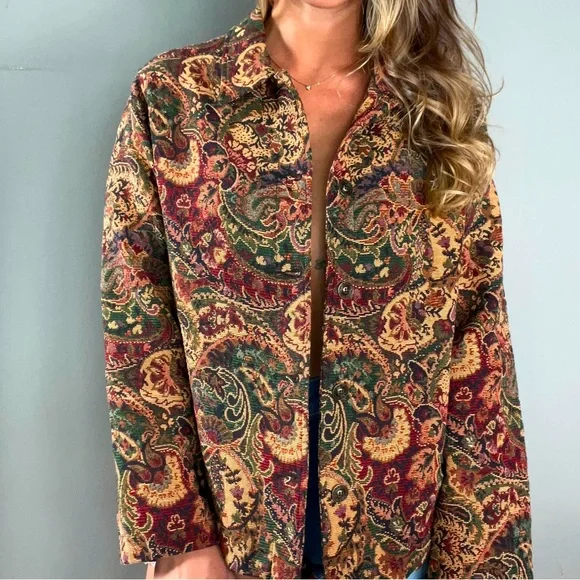 Vintage Paisley Jacquard Tapestry Jacket Coat with Pockets - Picture 3 of 8